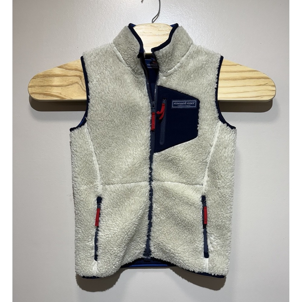 YOUTH Vineyard Vines Sherpa Vest Fleece Cream Martha's Vineyard Warm Zip M 12-14